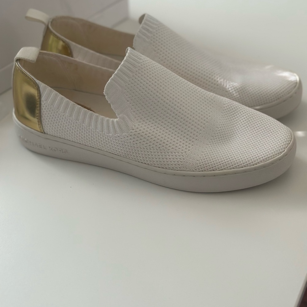 MICHAEL Michael Kors Gold and White Sneakers Slip-On Style